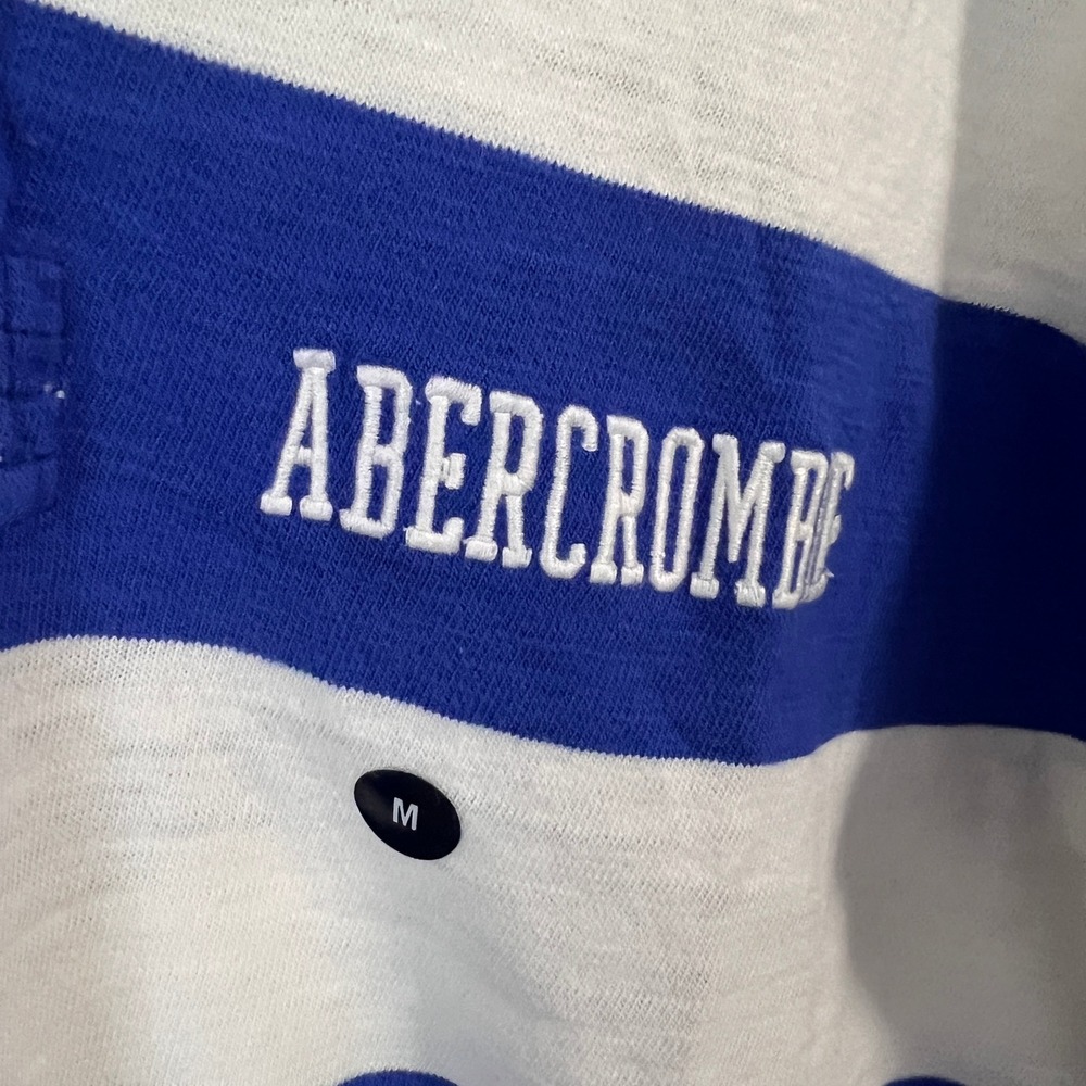 Abercrombie & Fitch Rugby Shirt Men M Blue White Striped Spellout Logo NWT - Picture 10 of 12